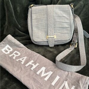 Brahmin Gray Croc Embossed Leather Crossbody